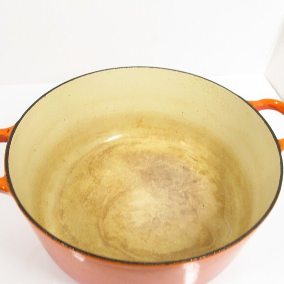 VTG Le Creuset France “E” 4.5 Qt Ribbed Flame Orange Enameled Dutch Oven Pot Lid - Picture 6 of 11